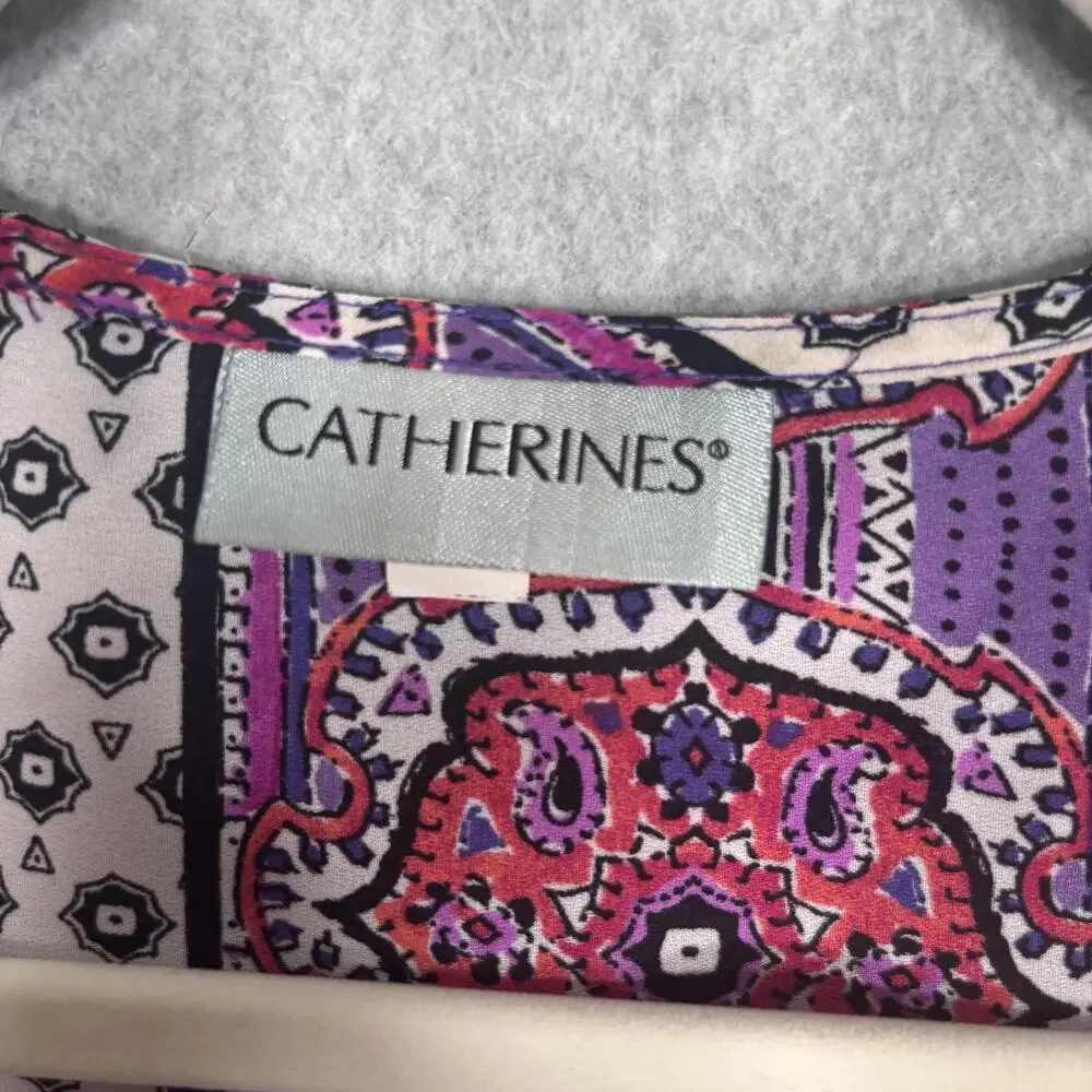 Catherines Kimono Cardigan 3X Pink Purple Paisley Boho Cover Up Medallion Duster